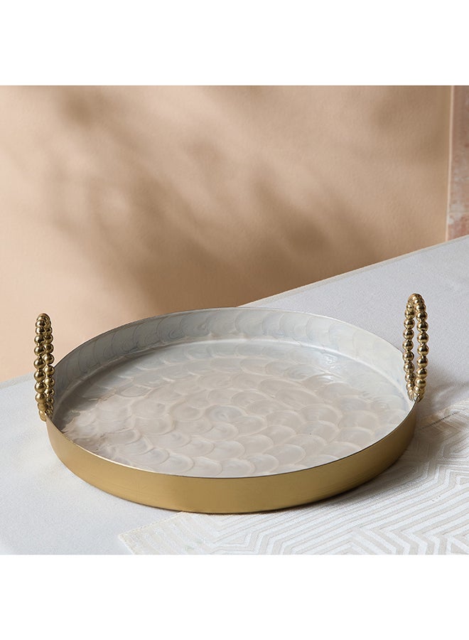 Home Box Lera Shell Enamel Tray with Handle - Gold - Image 2